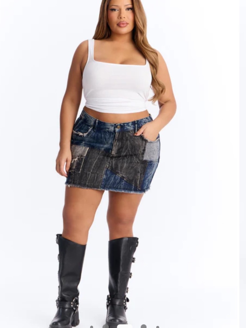 Fashion Nova Rebel Hero Patchwork Mini Skirt